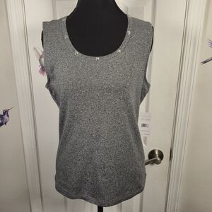 NWT Rafaella MP/PM Heather Grey Studded Knit Sleeveless Top